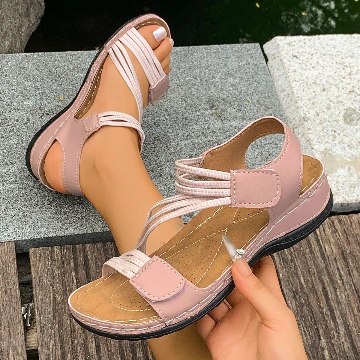 Women's Orthopedic Open Toe Sandals — Arch Support, Adjustable Strap & All-Day Comfort
