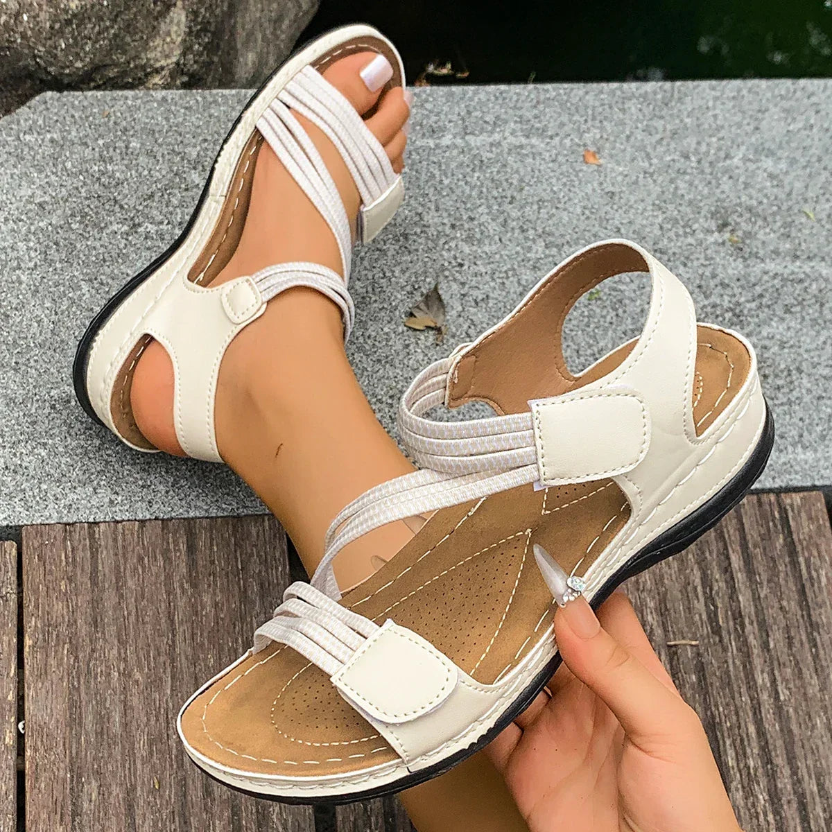 Women's Orthopedic Open Toe Sandals — Arch Support, Adjustable Strap & All-Day Comfort